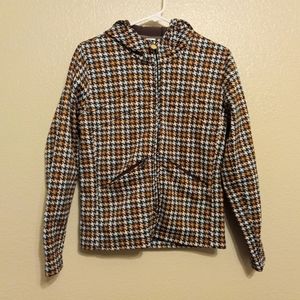 Burton Brown Blue Houndstooth Zip Front Hooded Jacket
